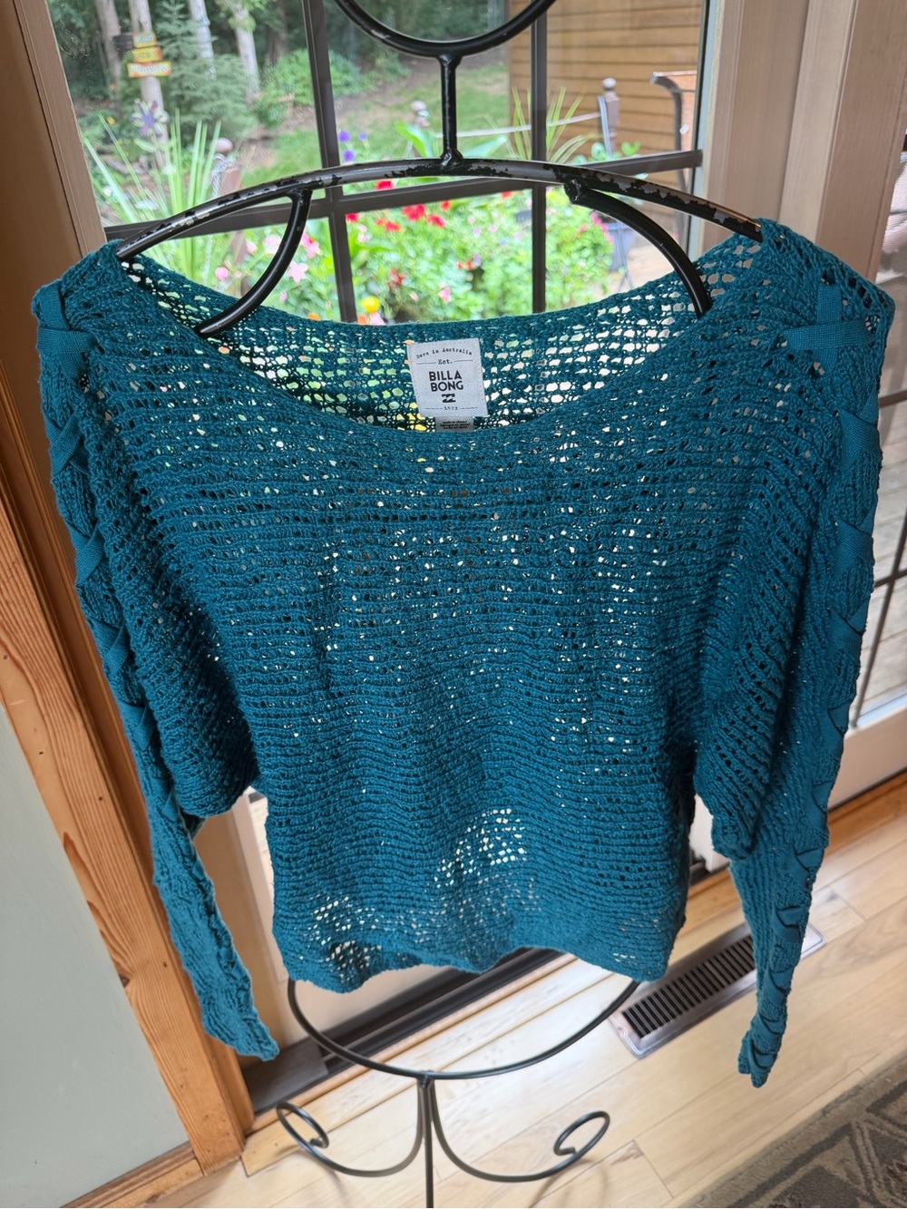 Billabong Chill Out Teal Open-Knit Women's Sz L Sweater